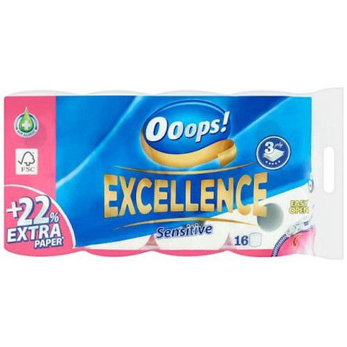 Туалетний папір Ooops! Excellence Sensitive білий 3-х шаровий 16шт