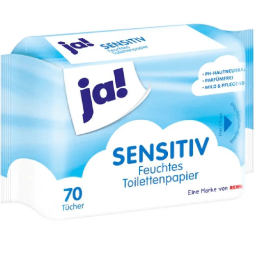 Вологий туалетний папір Ja! Sensitiv 70шт Вологий туалетний папір Ja! Sensitiv 70шт