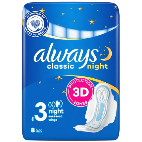 Гігієнічні прокладки Always Classic Night, 6 крапель, 3 розмір, 8шт