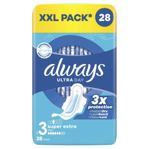 Гігієнічні прокладки Always Ultra Day Super Extra, 6 крапель, 3 розмір, 28шт Гігієнічні прокладки Always Ultra Day Super Extra, 6 крапель, 3 розмір, 28шт