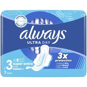 Гігієнічні прокладки Always Ultra Day Super Extra, 6 крапель, 3 розмір, 7шт Гігієнічні прокладки Always Ultra Day Super Extra, 6 крапель, 3 розмір, 7шт