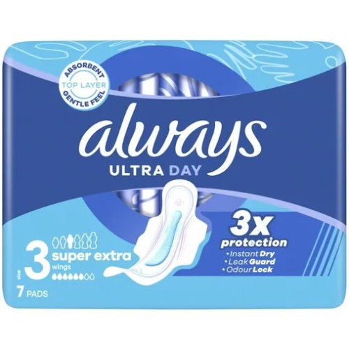 Гігієнічні прокладки Always Ultra Day Super Extra, 6 крапель, 3 розмір, 7шт Гігієнічні прокладки Always Ultra Day Super Extra, 6 крапель, 3 розмір, 7шт