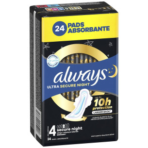 Гігієнічні прокладки Always Ultra Secure Night, 7 крапель, 4 розмір, 24шт Гігієнічні прокладки Always Ultra Secure Night, 7 крапель, 4 розмір, 24шт