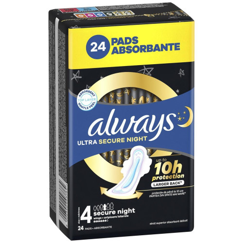 Гігієнічні прокладки Always Ultra Secure Night, 7 крапель, 4 розмір, 24шт