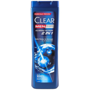 Чоловічий шампунь для волосся щоденний догляд та проти лупи Clear Men Classic Action 360мл Чоловічий шампунь для волосся щоденний догляд та проти лупи Clear Men Classic Action 360мл