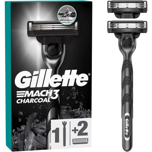 Станок для гоління Gillette Mach 3 Charcoal деревне вугілля з 2 змінними картриджами
