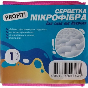 Серветка з мікрофібри для скла та дзеркал Profit Pro 30x30см Серветка з мікрофібри для скла та дзеркал Profit Pro 30x30см