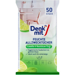 Вологі серветки для прибирання універсальні Denkmit Limette & Basilikum 50шт