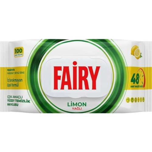 Вологі серветки для прибирання універсальні Fairy лимон 100шт Вологі серветки для прибирання універсальні Fairy лимон 100шт